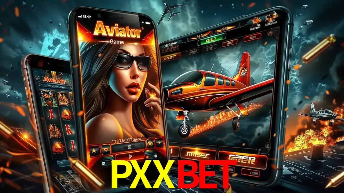 O popular jogo de apostas Aviator exibido em vários celulares e tablets, mostrando a interface emocionante e a ação de voo disponíveis para jogar agora no PXXBET.