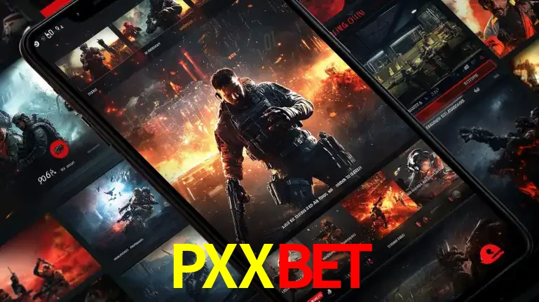 Tela de um celular exibindo uma galeria de jogos de tiro com temática militar, mostrando a variedade de e-sports disponíveis para apostas na plataforma de entretenimento PXXBET.