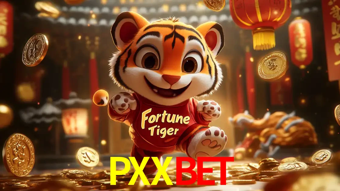O alegre personagem do Fortune Tiger correndo sobre um caminho de moedas de ouro, simbolizando os grandes prêmios e a diversão do popular jogo de slot do PXXBET.
